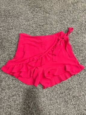Hot Pink Ruffle Wrap-Front Shorts